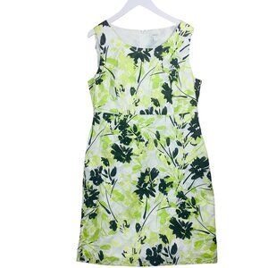 Floral Sleeveless White light green black print Round Neck dress  size 16 PRECIS